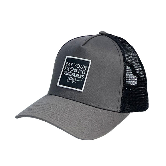 ADJUSTABLE BALL CAP: Eat your F%@#!*G vegetables please (charcoal grey)