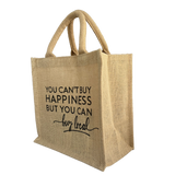 Jute bag with motivational quote on a white background